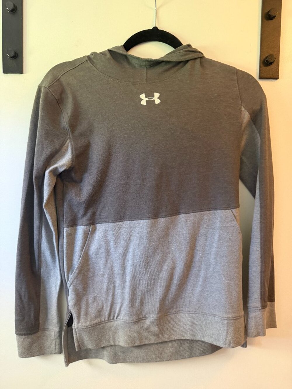 Boys Gray Hooded Long Sleeved Under Armour Shirt